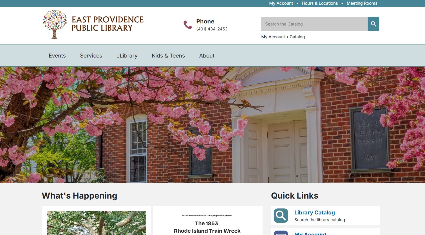 East Providence Public Library website screenshot