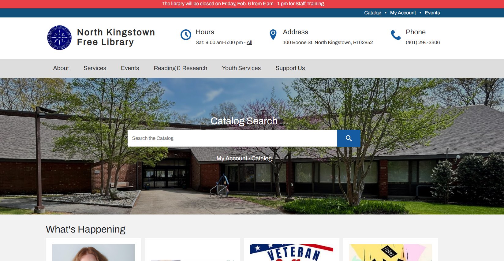 North Kingstown Free Library website screenshot